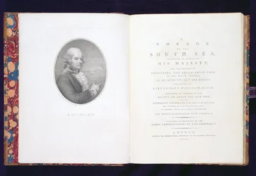 Frontispis i strona tytułowa "A Voyage to the South Sea Undertaken by Command of His Majesty, for the Purpose of Conveying the Bread-Fruit Tree to the West Indies in his Majesty